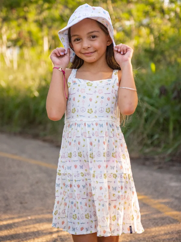 Picnic Bucket Hat for Outing -Girls Stickerbook Bucket Hat - Star White