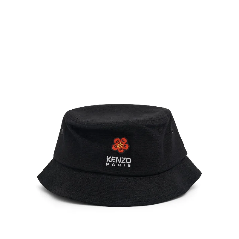 Beaded Bucket Hat for Decoration -Boke Flower Crest Bucket Hat in Black