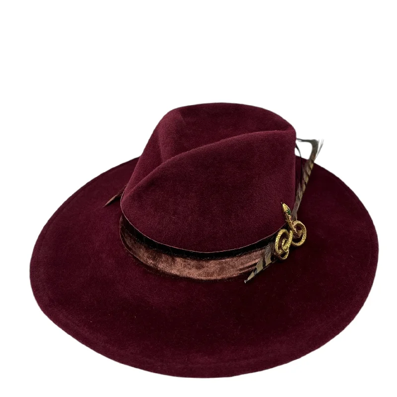 Classic felt hat with soft wool texture -Wine Pleat Crown Rancher with Vintage MOMA Pin