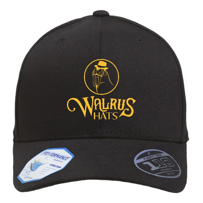 Polyester Baseball Cap for Durability -Walrus Black Flexfit Pro-Formance Wool Baseball Cap