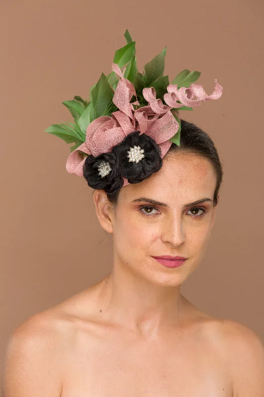 Affordable felt hat for stylish budget wear -Blush Fascinator With Black Pearl Flowers (Isadora)