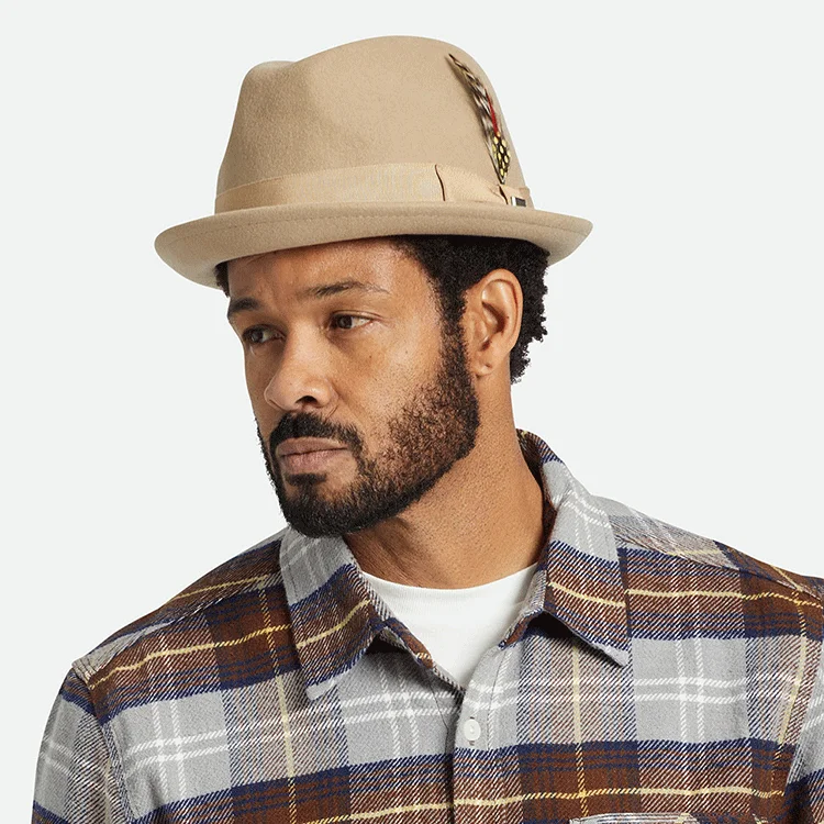 Lightweight felt hat with adjustable band fit -Brixton Gain Fedora - Sand/Mojave