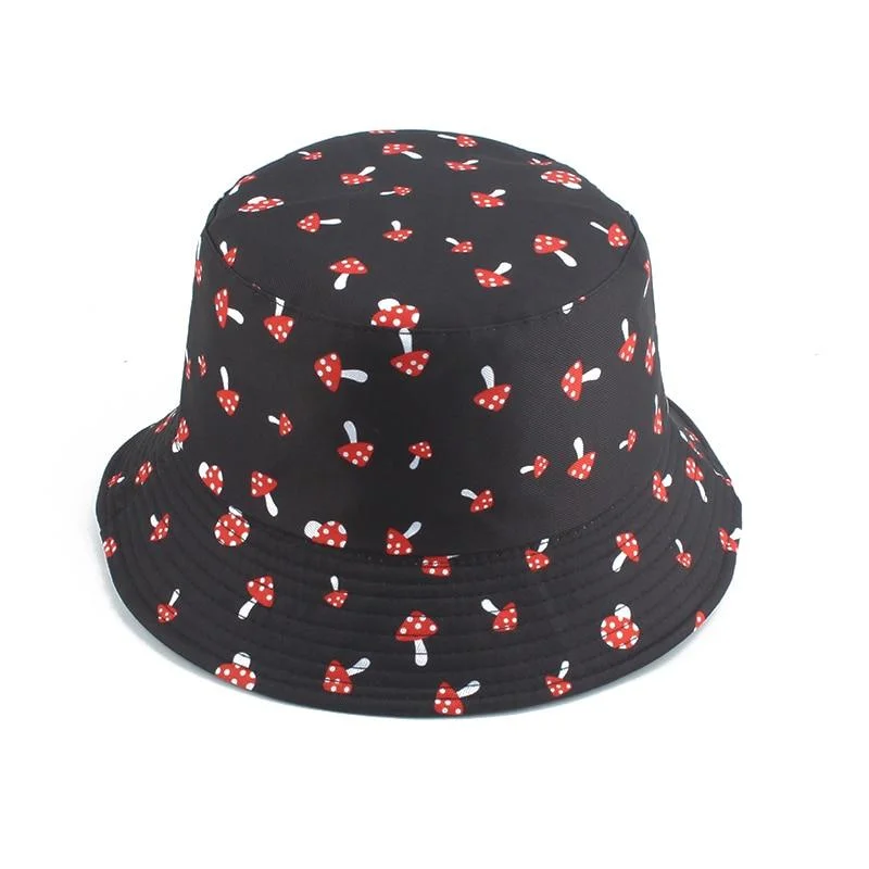 Indian Bucket Hat with Intricacy -Mushroom Printed Foldable Bucket Hat Beach Sun Hats Streetwear Hat