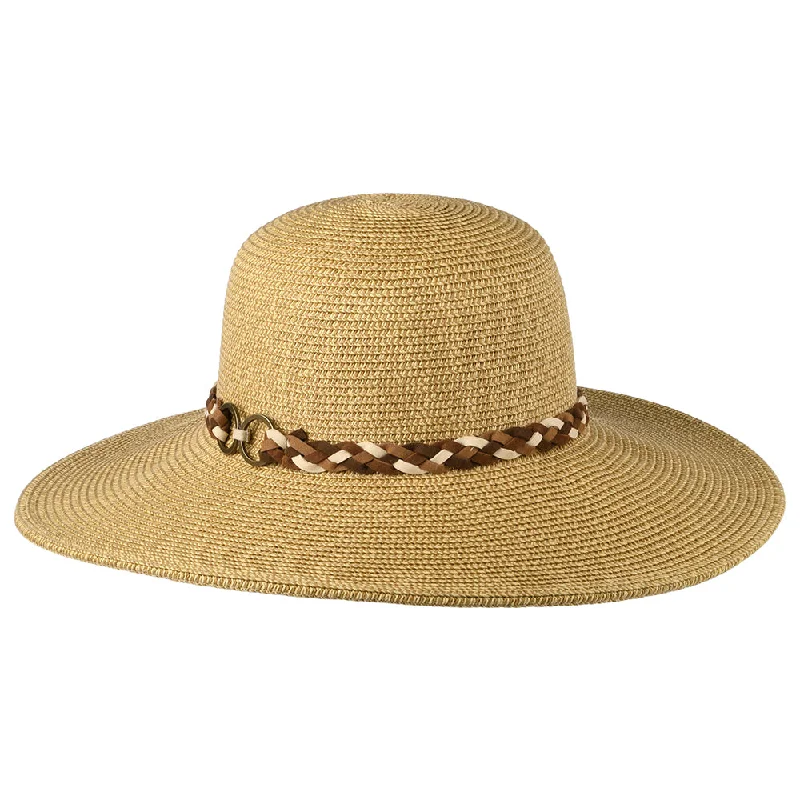 Lightweight woven straw hat for women with comfortable and airy design -Jaxon & James Palm Springs Floppy Sun Hat - Toast