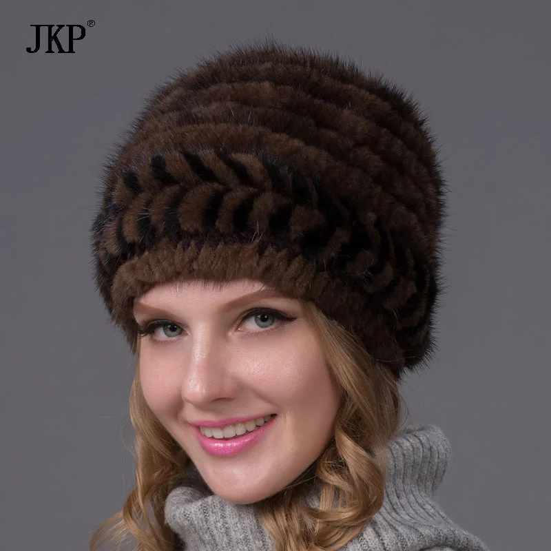 Wool trucker cap for warm stylish wear -Natural Pattern Mink Fur Beanies