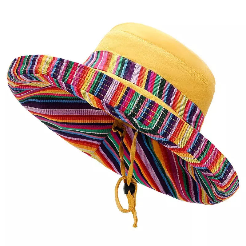 Studded Bucket Hat for Statement -Keruac Multicolor Striped Bucket Hat