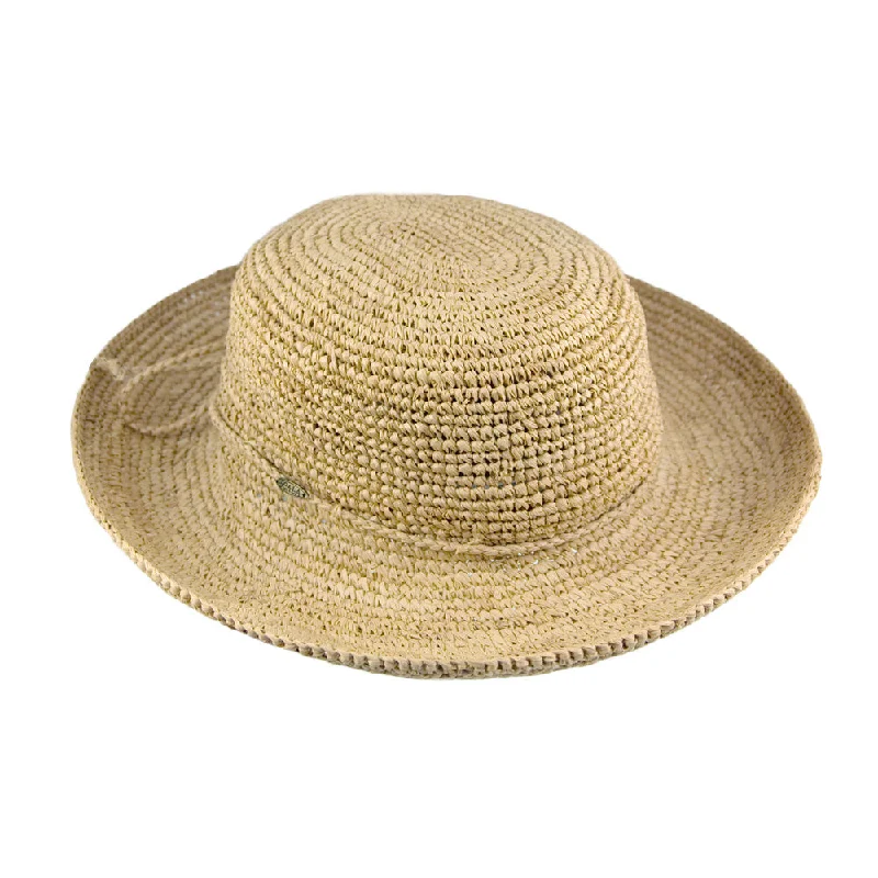 Straw sun hat for men with breathable fabric for warm-weather comfort -Scala Hats Packable Twisted Raffia Boater Straw Sun Hat - Natural