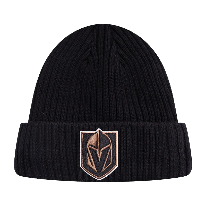 Premium leather cap with stitched logo detail -NHL VEGAS GOLDEN KNIGHTS KNIT BOX SET BEANIE (BLACK)