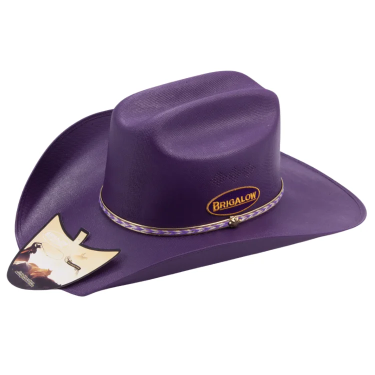 Stylish straw fedora hat for men with a sleek band design -Brigalow Adults Coloured Straw Cheyenne Hat - Purple