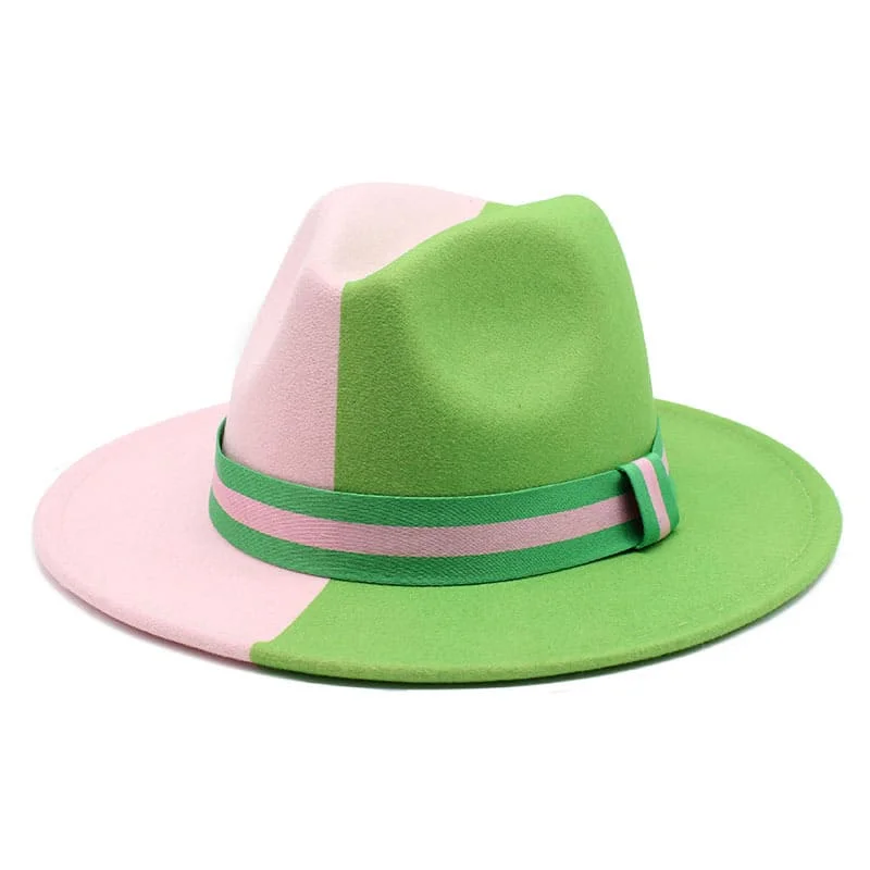 Bold felt hat with vibrant color pops -Bicolor Summer Fedora Hat