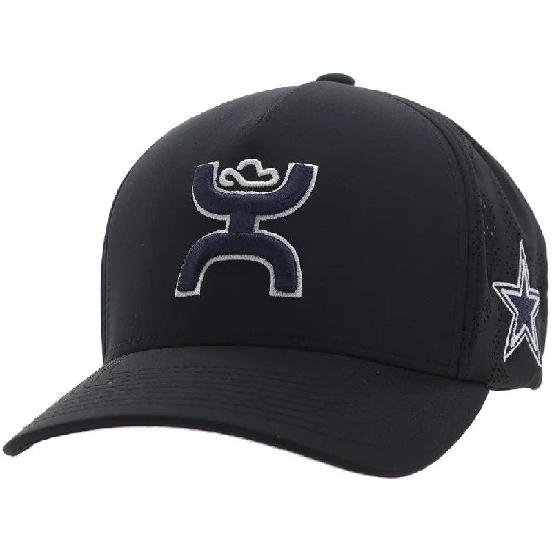 Denim Baseball Cap for Style -"Dallas Cowboys" Flexfit Hat Black w/Navy & White Hooey Logo