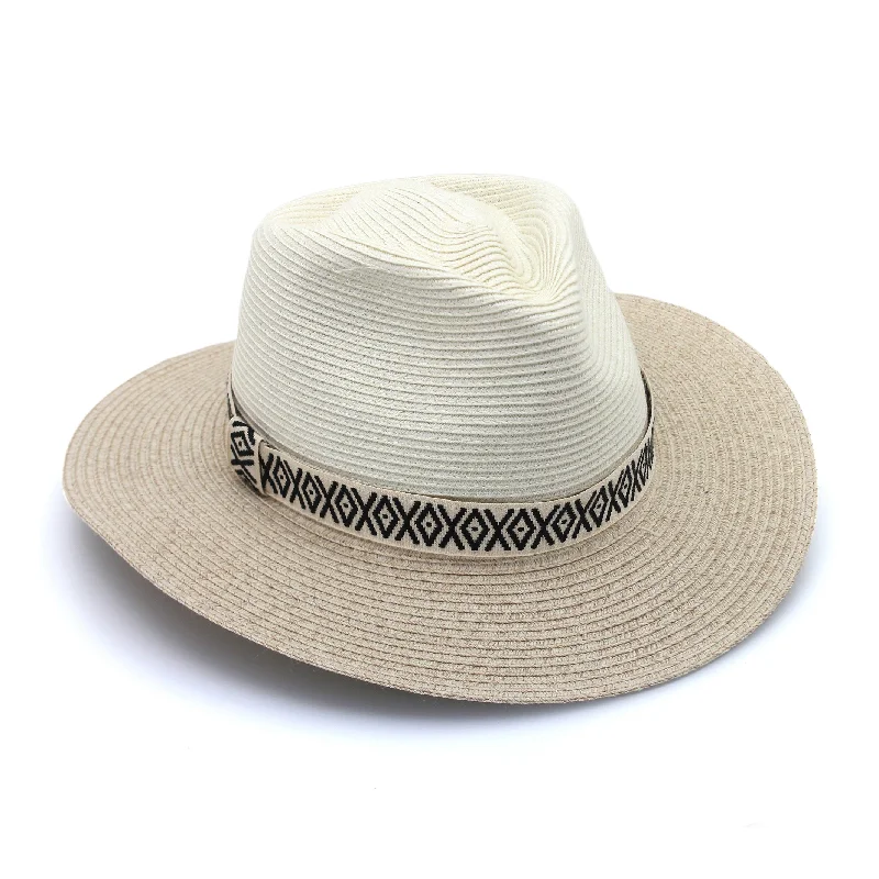 Bold felt hat with striking pattern details -Nadia Fedora Hat - Ivory Camel