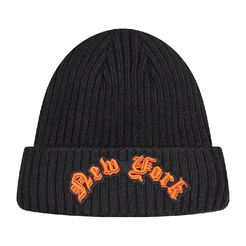 Embroidered cap with custom team initials -NBA NEW YORK KNICKS OLD ENGLISH BEANIE (BLACK)