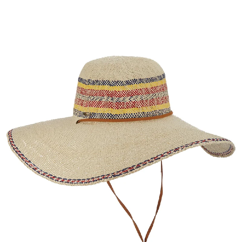 Casual straw bucket hat for men with laid-back look for summer wear -Scala Hats Eloisa Toyo Straw Wide Brim Sun Hat - Natural-Red