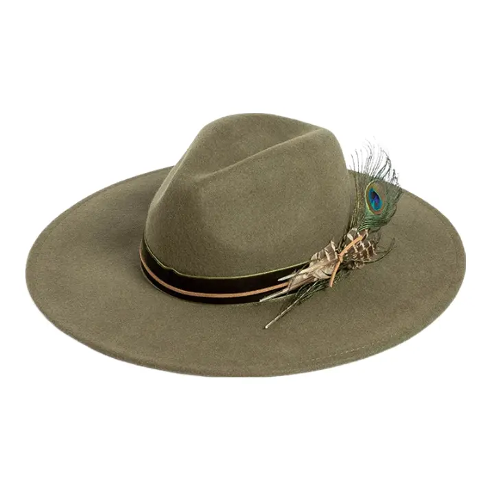 Elegant felt hat for formal evening events -Monterroso Peacock Feathers Wool Fedora Hat