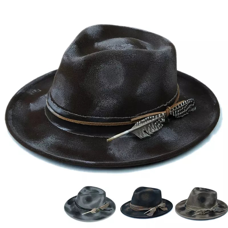 Vintage felt hat for retro fashion lovers -Denver Retro Handmade Burned Fedora Hat