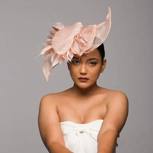 Classic fedora felt hat for timeless charm -Neutral fascinator with pointy feathers