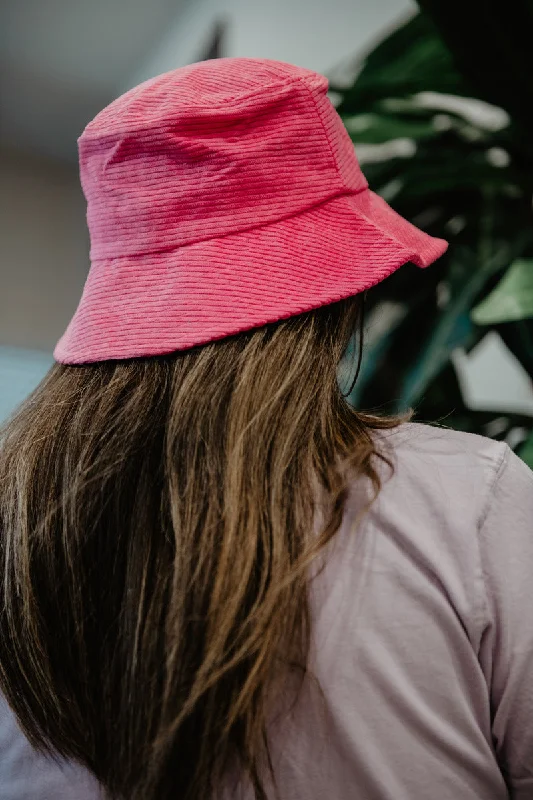 Brown Bucket Hat for Earthy -Hot Pink Corduroy Bucket Hat