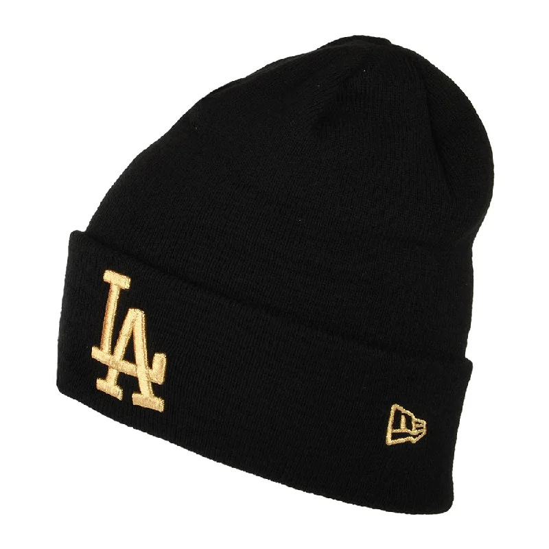 Black baseball cap for sleek all-black looks -New Era L.A. Dodgers Cuffed Beanie Hat - MLB Metallic - Black-Gold