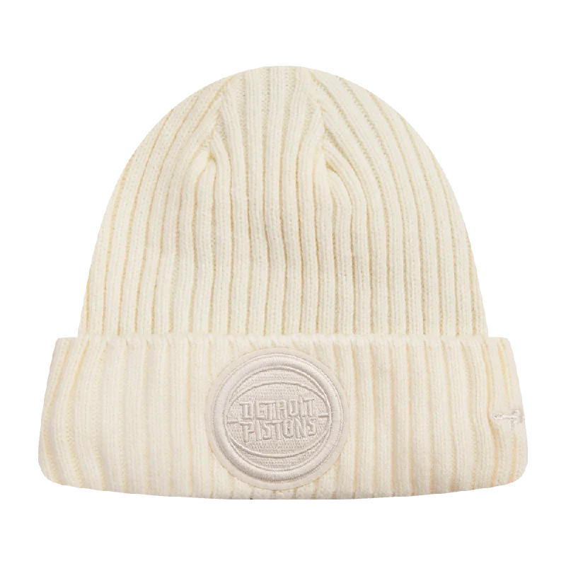 Sports cap with moisture-wicking fabric tech -NBA DETROIT PISTONS NEUTRAL BEANIE (EGGSHELL)