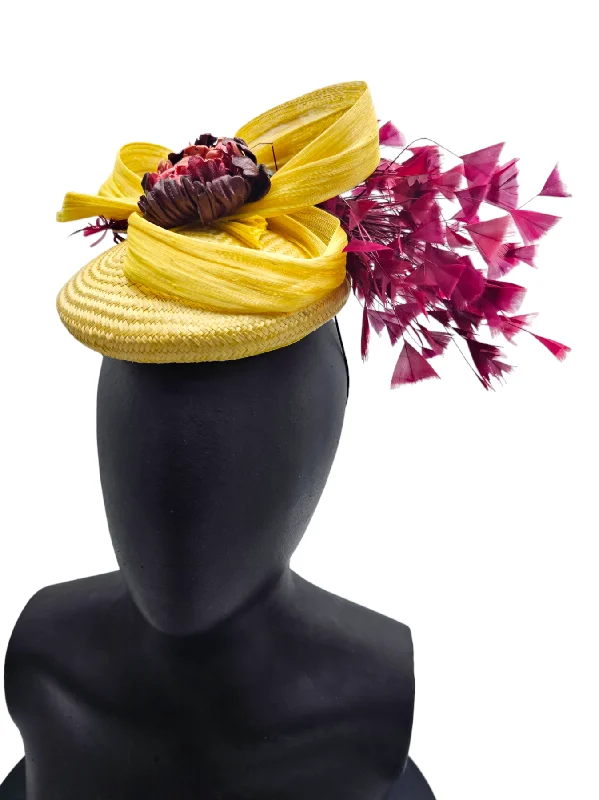 Soft felt hat with smooth texture finish -Melbourne Cup Yellow Fascinator (Penelope)