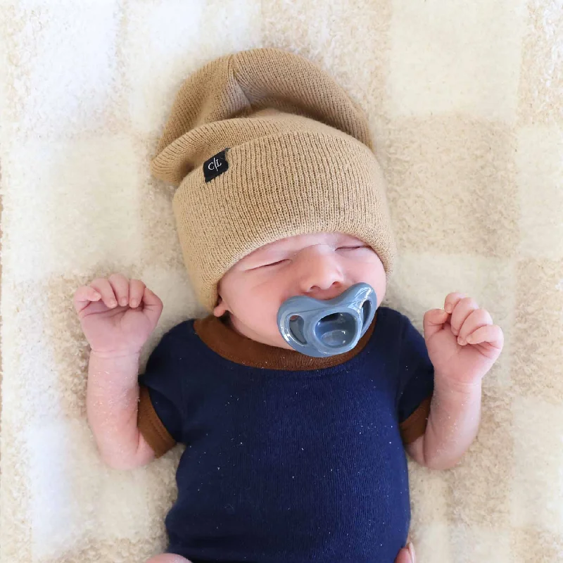 Premium cap with leather strap accent -Knit Baby Beanie | Caramel