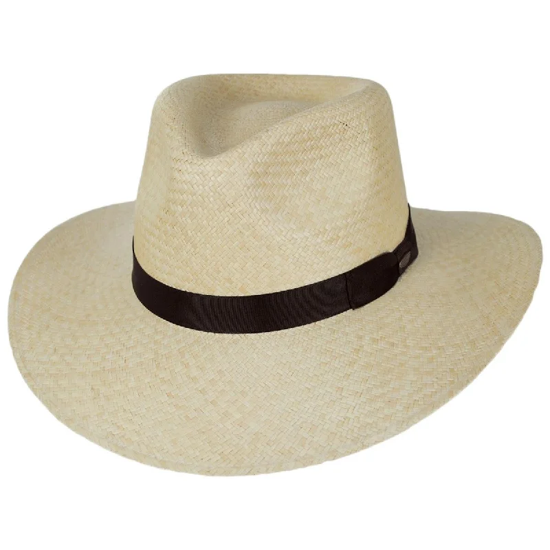 Classic straw boho hat for women with natural materials and laid-back style -Belloso Panama Straw Outback Hat