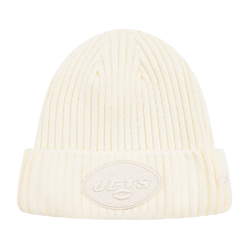 Lightweight running cap for marathon race days -NFL NEW YORK JETS NEUTRAL BEANIE (EGGSHELL)