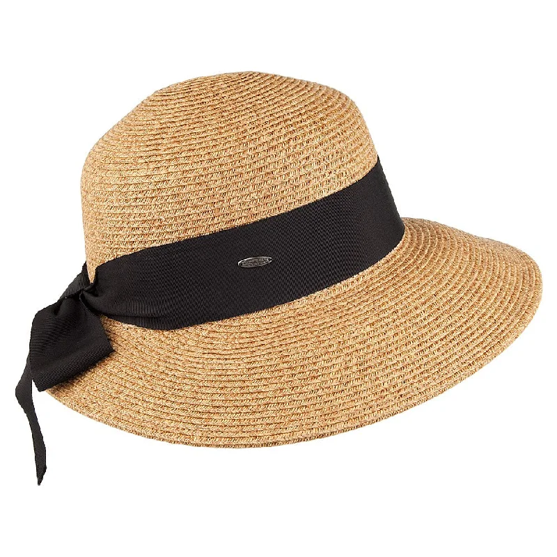 Casual straw cap for men with simple design and relaxed look -Scala Hats Straw Sun Hat With Grosgrain Bow - Light Brown