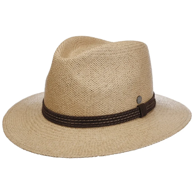 Light brown straw sun hat for women with delicate design and bohemian style -Vanley Traveller Panama Hat by Lierys