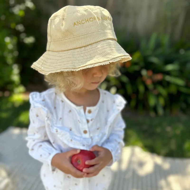 Floral Bucket Hat with Petals -Canvas Bucket Hat - Tan