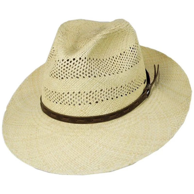 Elegant felt hat with delicate feather trim -Ezra Vented Panama Straw Fedora Hat