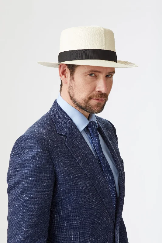 Simple straw fedora for men with traditional styling and lightweight construction -Rollable Superfino Montecristi Panama