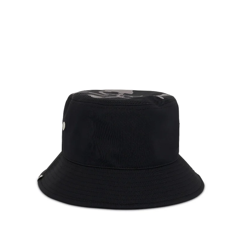 Embroidered Bucket Hat for Detail -Printed Reflective Skull Bucket Hat in Black