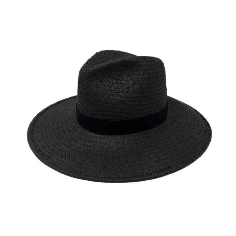 Breathable felt hat for summer festival fun -SAN SEBASTIAN PACKABLE STRAW FEDORA BLACK