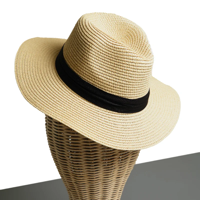 Wide-brim straw hat for women with UV protection for sunny beach days -Chokore Summer Straw Hat (Beige)