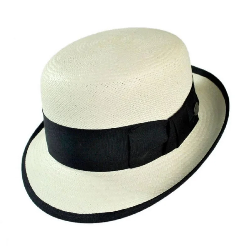 Trendy straw Panama hat for women with decorative ribbon and casual style -Chaplin Panama Straw Bowler Hat