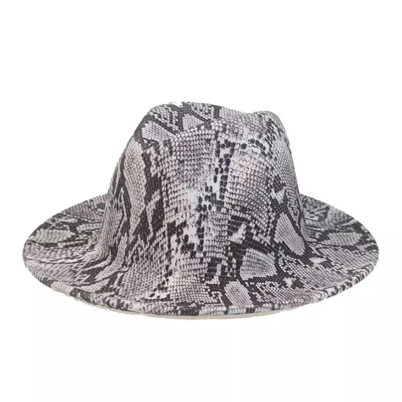 Stylish felt hat with leather trim details -Snake Skin Fedora Hat