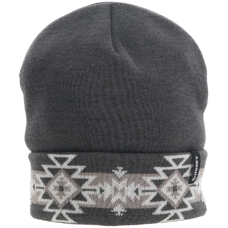 Cotton twill cap for durable daily use -"Hooey Beanie" Grey w/White Aztec detailing