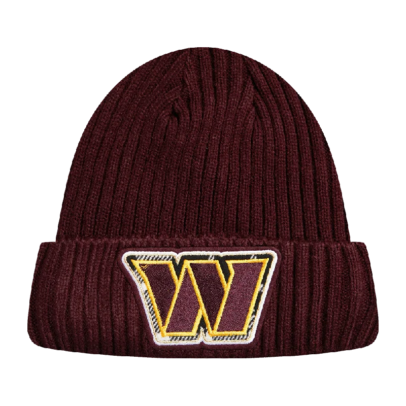 Washed denim cap for broken-in softness -NFL WASHINGTON COMMANDERS PRO PREP KNIT BEANIE (WINE)