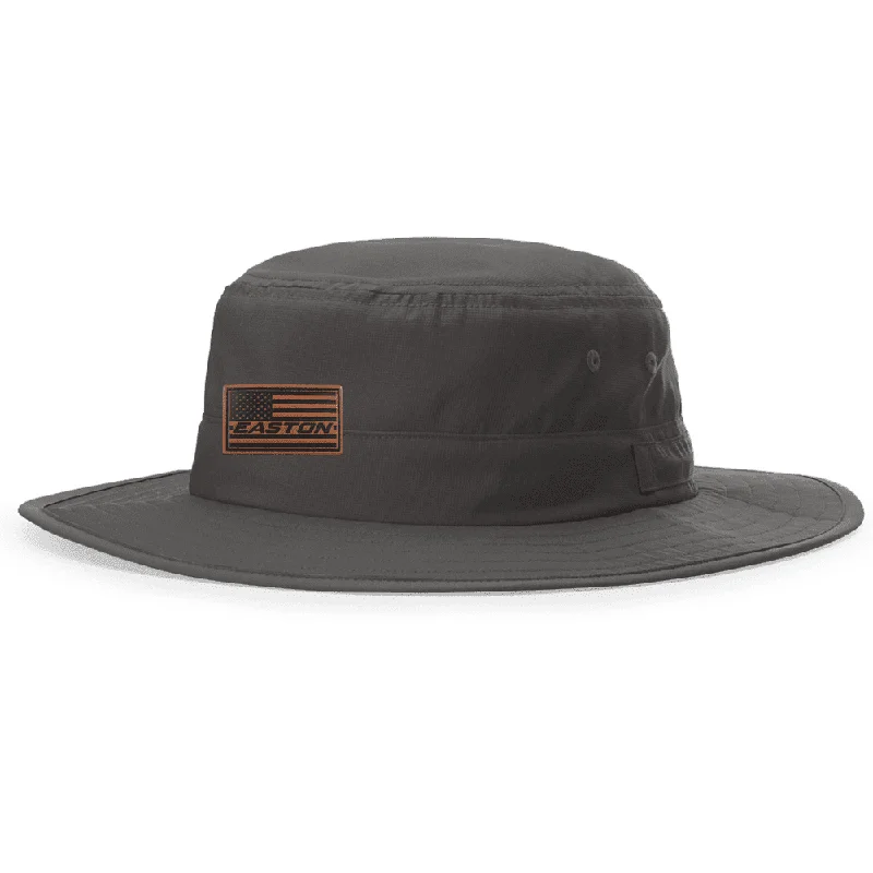 Fashionable Bucket Hat for Style -Easton Bucket Hat Charocal with Leather Flag Patch