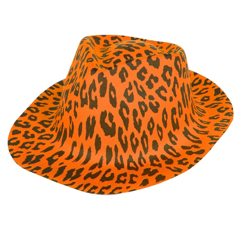 Designer felt hat with artistic wool craft -Orange Animal Print Camouflage Fedora Hat