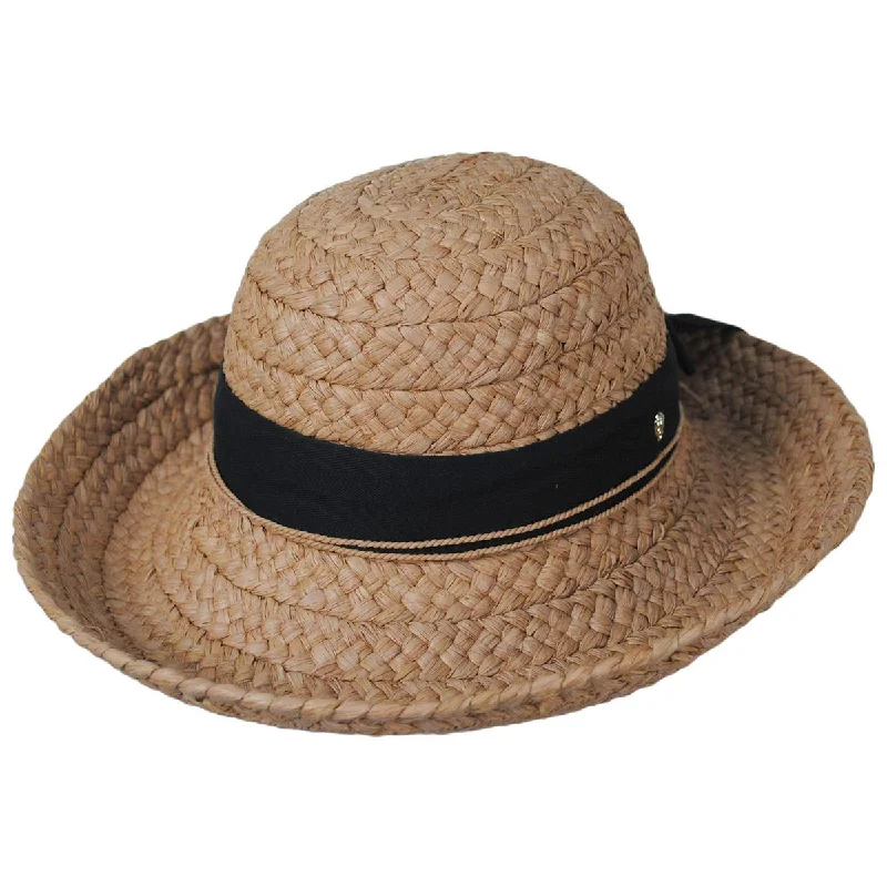 Chic straw bucket hat for women with floral accents for trendy summer look -Classic 5 Raffia Wide Braid Sun Hat