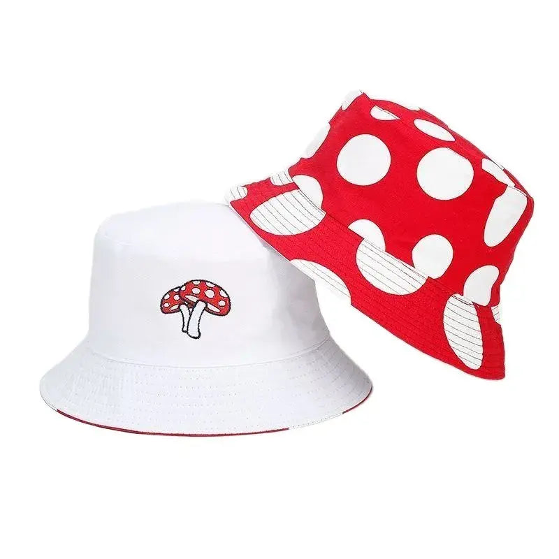 Wool Bucket Hat for Winter -Red & White Mushroom Reversible Bucket Hat