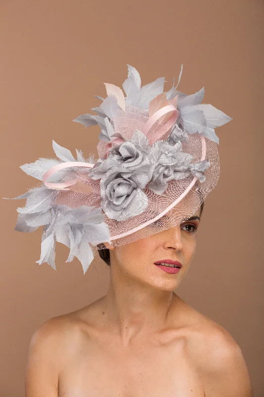 Warm felt hat for frosty winter mornings -Grey Fascinator Veil (Katrine)