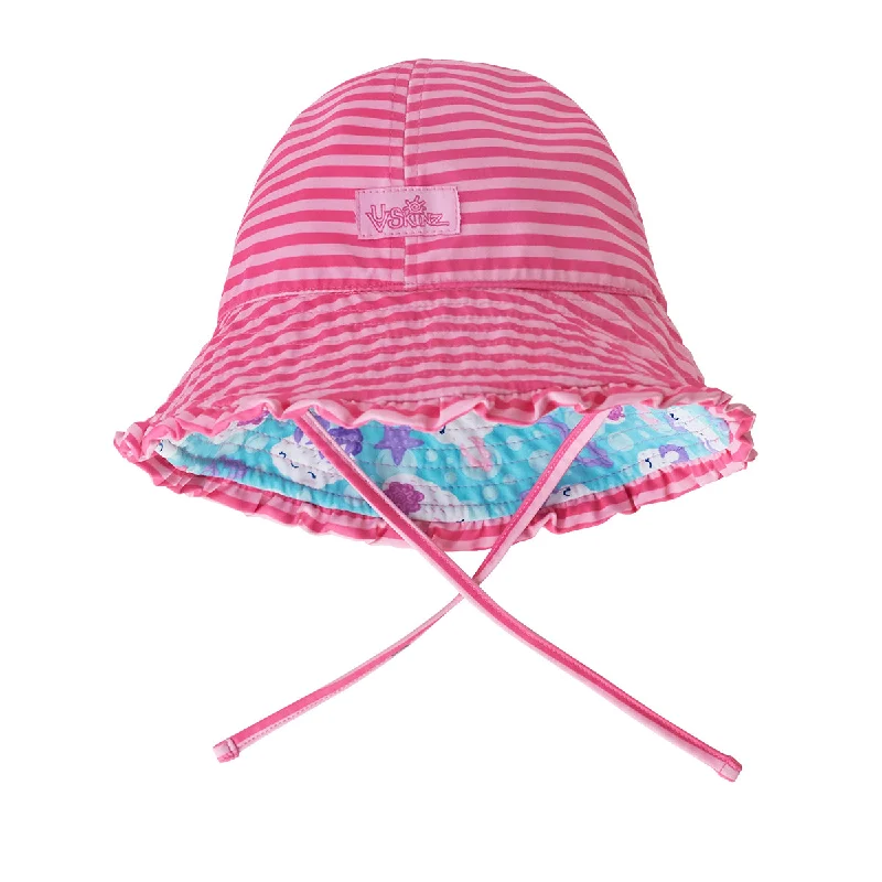 Timeless straw hat for women with delicate pattern and feminine design -Baby Girl's Reversible Sun Hat | FINAL SALE