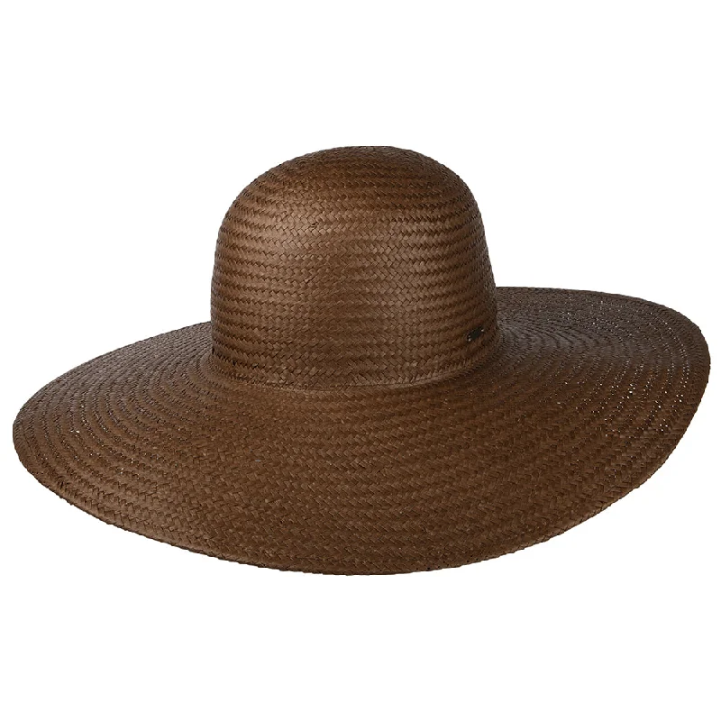 Classic straw boho hat for women with natural materials and laid-back style -Brixton Hats Janae Wide Brim Toyo Straw Sun Hat - Brown