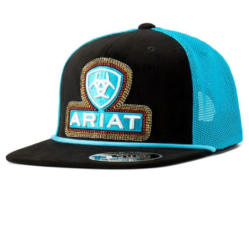 Baseball Cap for Wedding Ceremonies -Ariat Flexfit 110 Roughout Braid Black / Turquoise A300083663