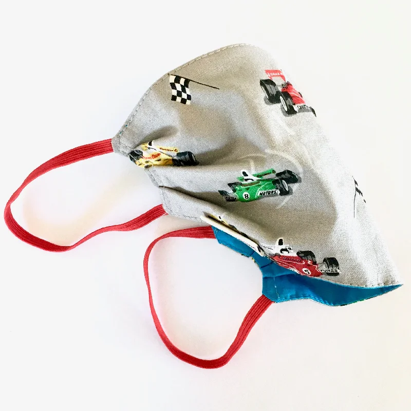 Trucker cap with retro patch design -Childs Surgical-Style Face Mask Racing Car