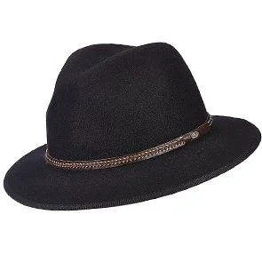 Baseball Cap for Business Meetings -Explorer - Scala DF161 Black Crushable Wool Felt Safari Hat